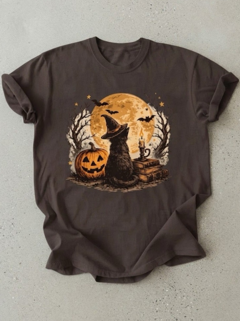 Halloween Cat Pumpkin Tee Gildan T-Shirt Brown